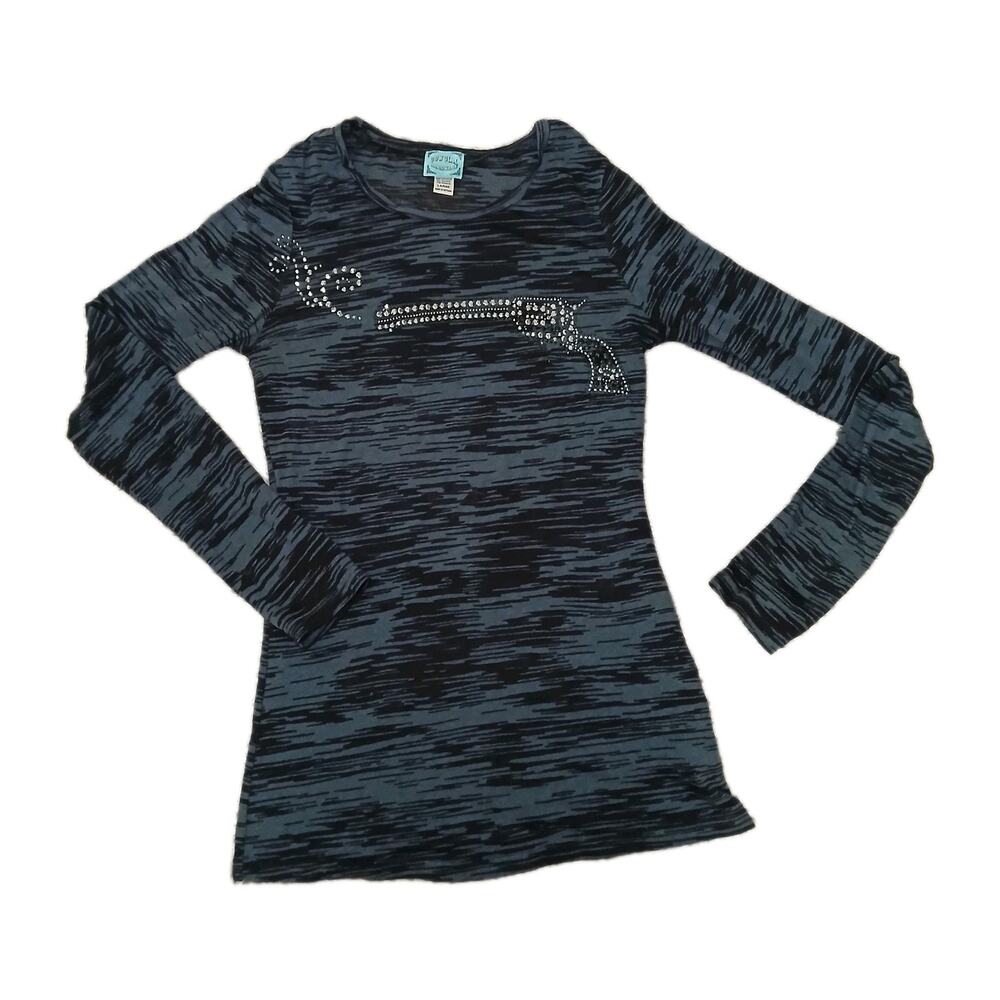 Cowgirl Hardware Women’s Long Sleeve Rhinestone Revolver Graphic Shirt Top‎ Size